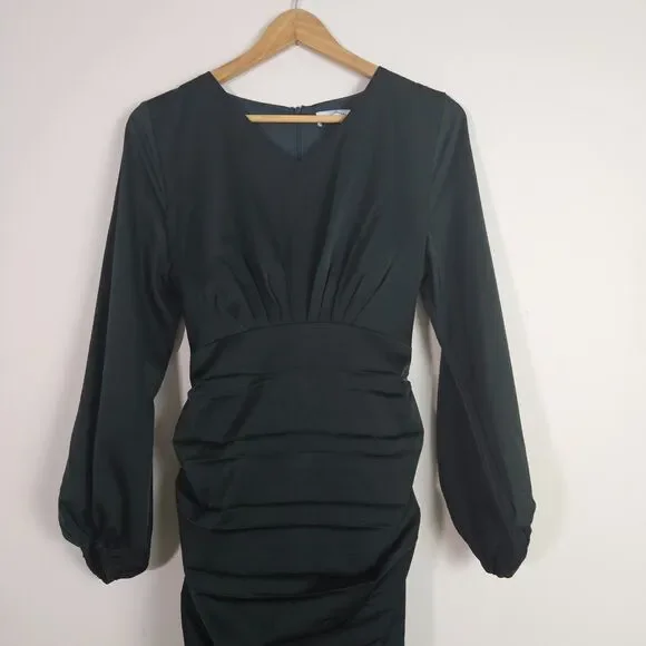 Veiled Collection Selena Dress Medium Green Ruched Elegant Cocktail Gown - Picture 4 of 15